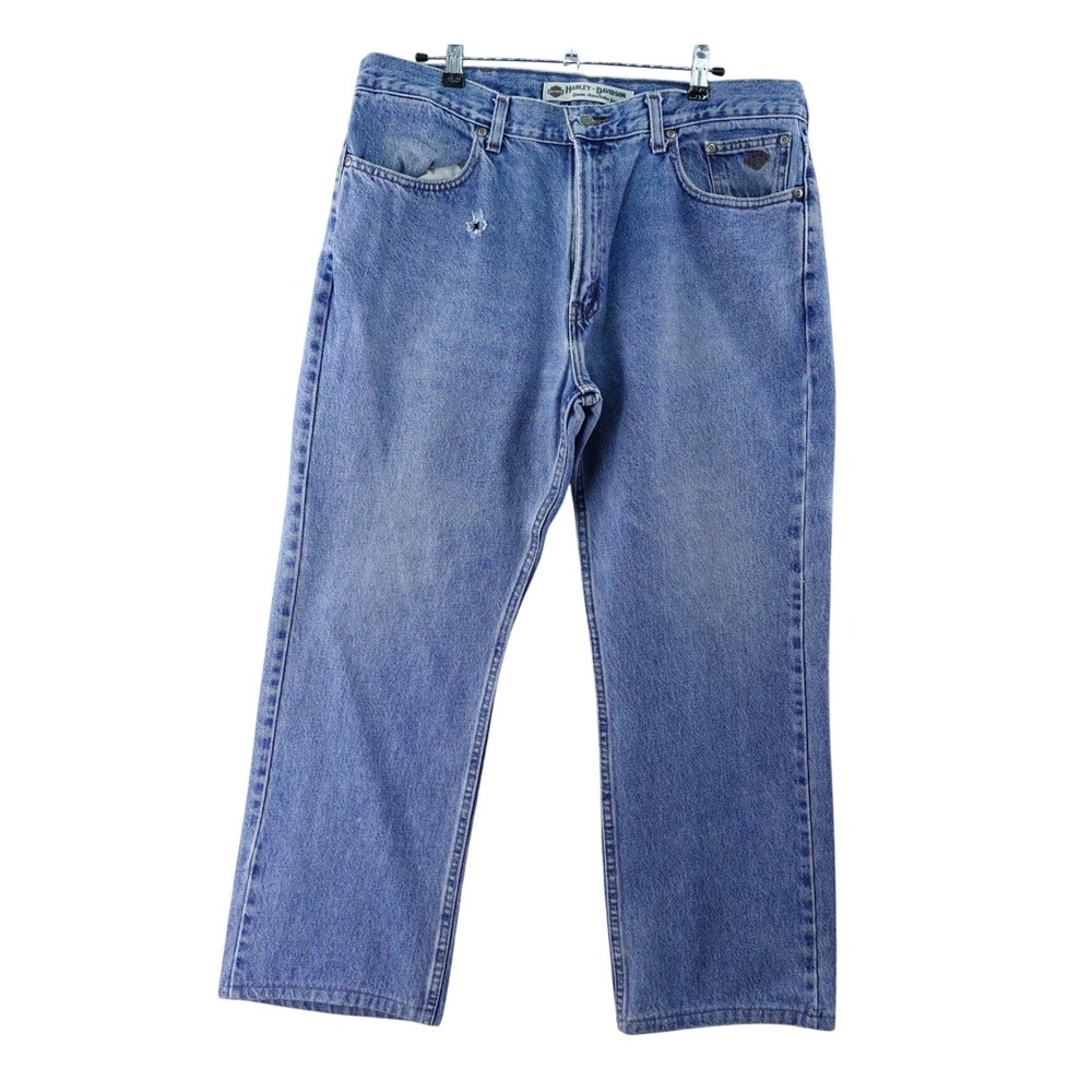 Harley Davidson Jeans Mens 38x30 Denim Light Blue Baggy Motorcycle Pants Vintage